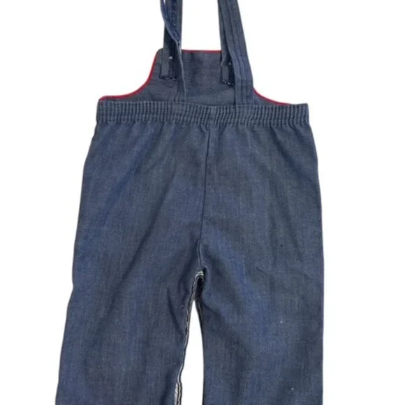 Vintage Bib Overalls Baby Boy Toddler 18M Blue Corduroy & Denim Button Up - Picture 2 of 6
